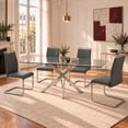 thumbnail image 1 of Sumdeal Modern 5-Piece Dining Table Set, 63" Rectangular Tempered Glass Table with 4 Gray PU Leather C-Frame Cantilever Chairs, Ghrome Plated Metal Legs, Luxury Kitchen & Dining Furniture, 1 of 9
