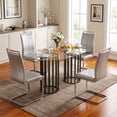 thumbnail image 1 of Sumdeal 5-Piece Oval Glass Dining Set, Seats 4, Light Gray Faux Leather Chairs, 1 of 8