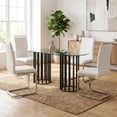 thumbnail image 1 of Sumdeal 5-Piece Oval Glass Dining Set, Seats 4, White Faux Leather Chairs, 1 of 8