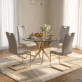 thumbnail image 1 of Sumdeal Modern 5-Piece Round Dining Set, 42-Inch Tempered Glass Table and 4 Light Gray PU Leather Cantilever Chairs, Gold Metal Legs, 1 of 9