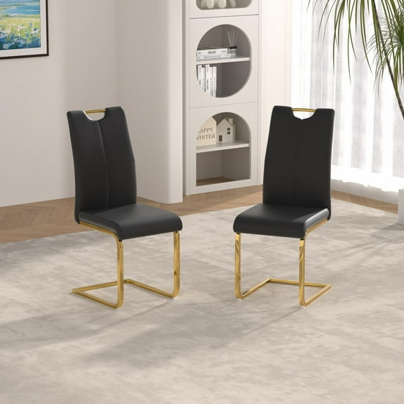 Sumdeal Modern Black Pu Leather Dining Chair Set with Golden C-shaped Metal Legs,Set of 2