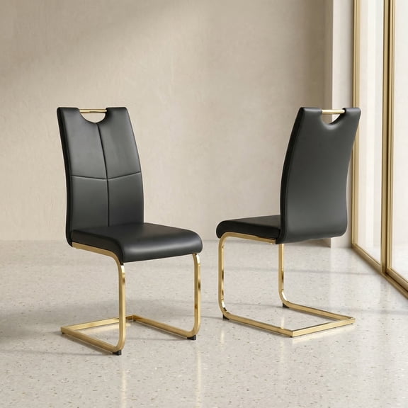 Sumdeal Modern Black Pu Leather Dining Chair Set with Golden C-shaped Metal Legs,Set of 2