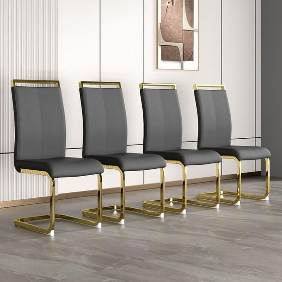 Sumdeal Modern Dining Chairs Set of 4,Modern Dining Chairs with C-Shape Metal frame leg with High Density Sponge Leather,Dining Chairs for Dining Room,Kitchen,Living Room