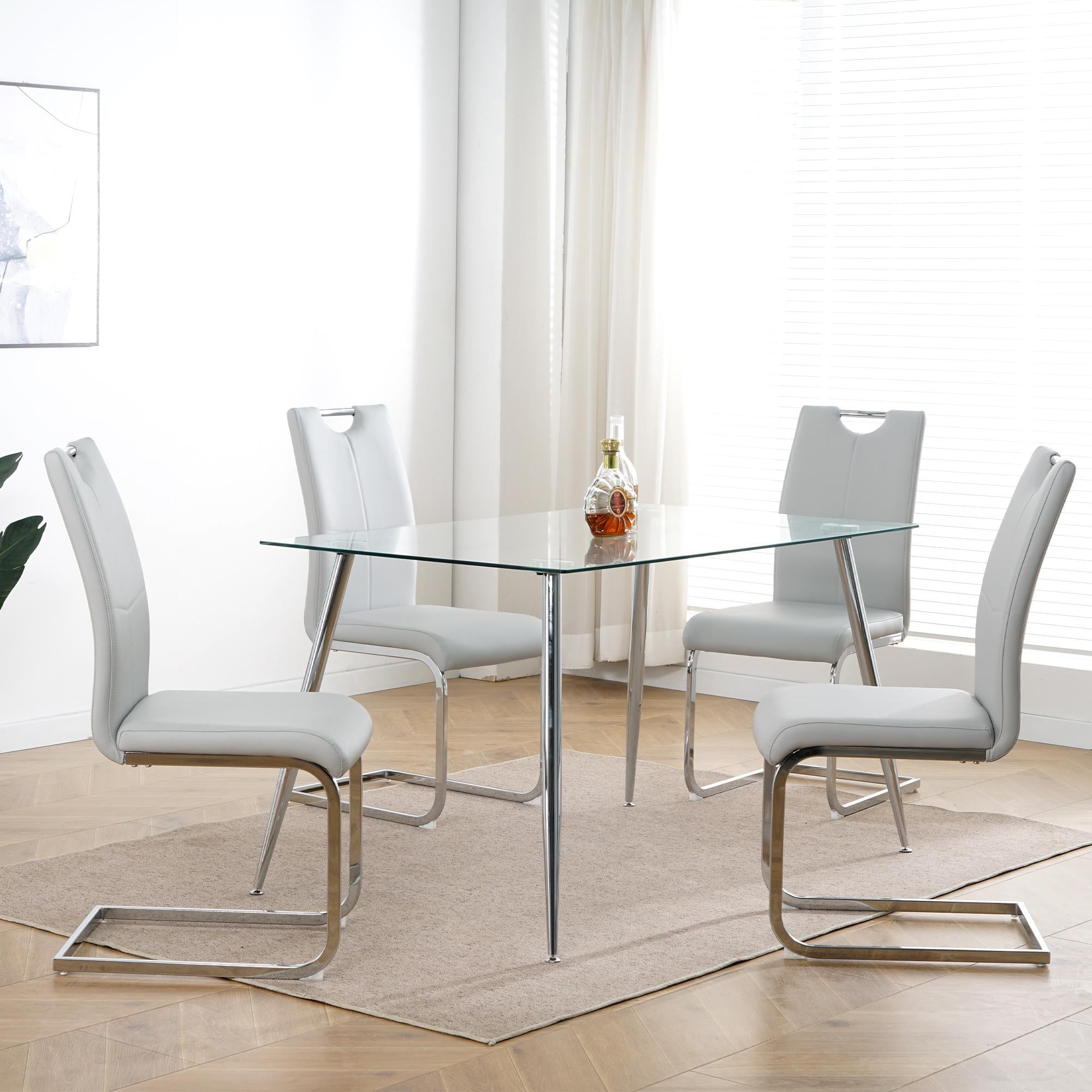 Sumdeal Modern Dining Chairs Set of 4,Modern Dining Chairs with C-Shape Metal frame leg with High Density Sponge Leather,Dining Chairs for Dining Room,Kitchen,Living Room