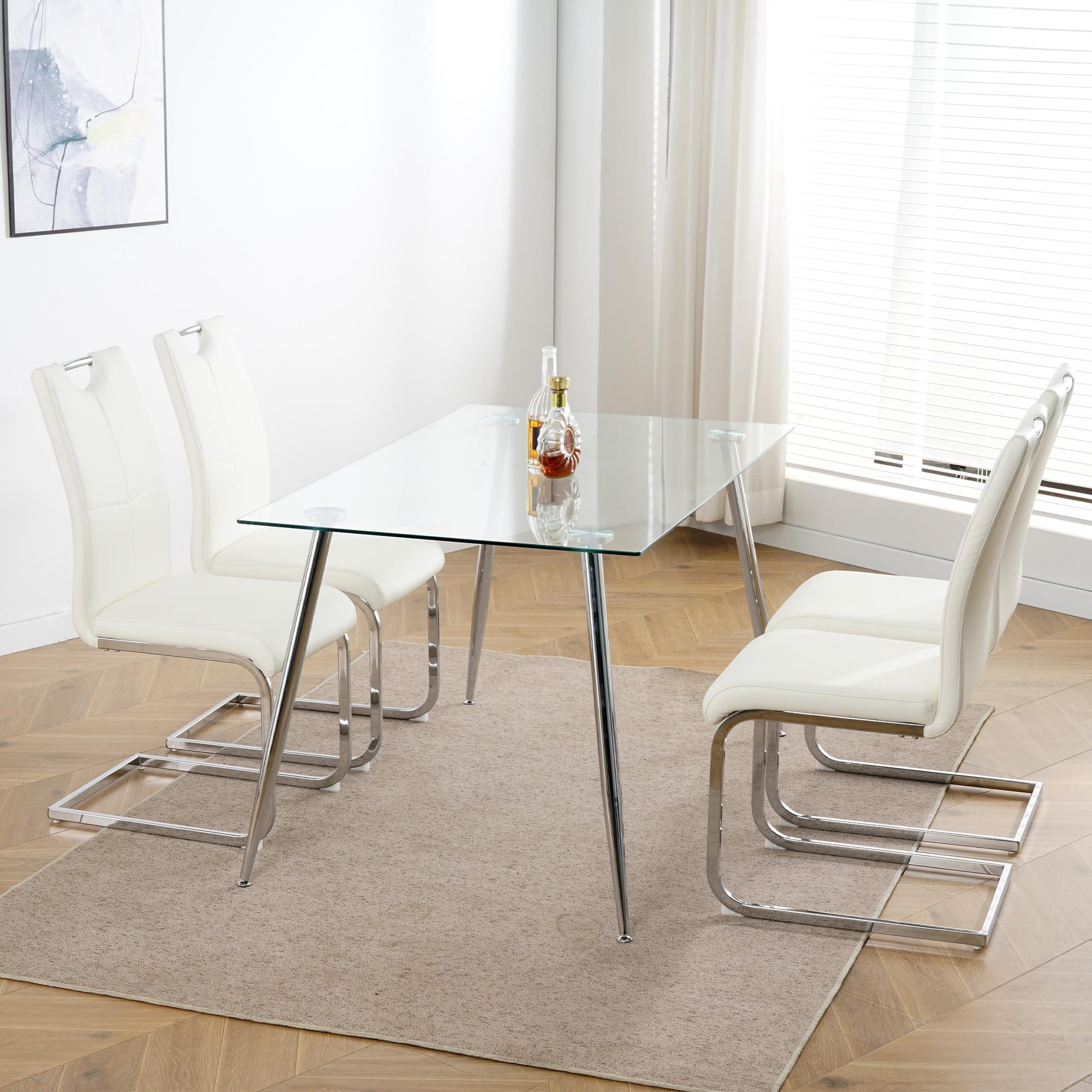 Sumdeal Modern Dining Chairs Set of 4,Modern Dining Chairs with C-Shape Metal frame leg with High Density Sponge Leather,Dining Chairs for Dining Room,Kitchen,Living Room