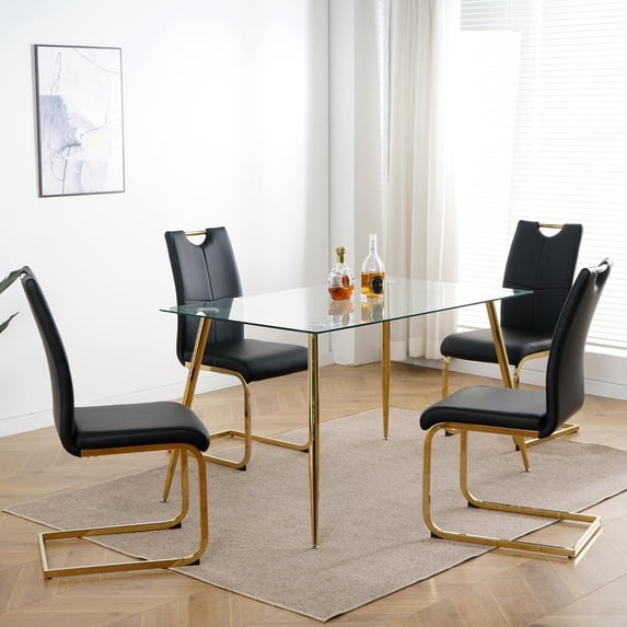 Sumdeal Modern Dining Chairs Set of 4,Modern Dining Chairs with C-Shape Metal frame leg with High Density Sponge Leather,Dining Chairs for Dining Room,Kitchen,Living Room