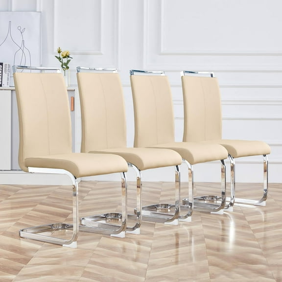 Sumdeal Modern Dining Chairs Set of 4,Modern Dining Chairs with Metal frame leg with High Density Sponge Leather,Dining Chairs for Dining Room,Kitchen,Living Room,Beige