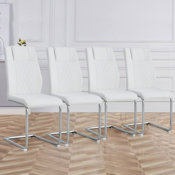 Sumdeal Modern Dining Chairs Set of 4 ,Dining Chairs, Metal Kitchen Chairs with Leather Padded Seat High Back, Dining Chairs set of 4,White