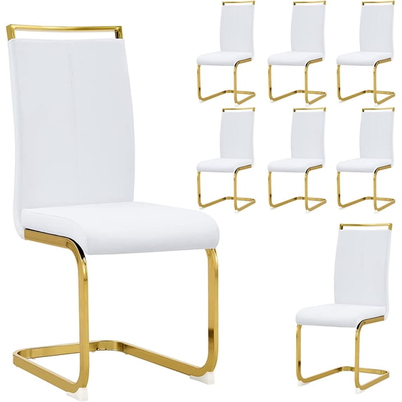 Sumdeal Modern Dining Chairs Set of 8,Modern Dining Chairs with Metal frame leg with High Density Sponge Leather,Dining Chairs for Living Room,White