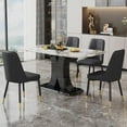 thumbnail image 1 of Sumdeal Modern Dining Table Set for 4，Marble Dining Table Top and MDF Base，63'' Rectangular Kitchen Table with 4 Black Faux Leather Dining Chairs，Glass Dinner Table Set for Living Room, Kitchen, 1 of 8