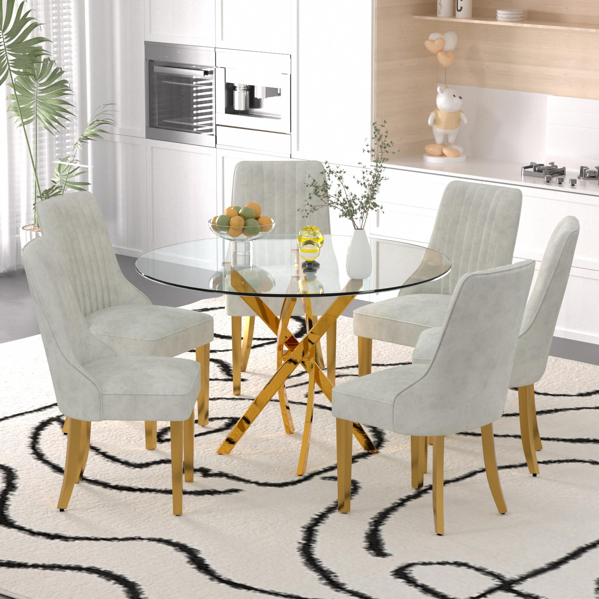 Sumdeal Modern Elegance Glass Dining Table Room Set: Tempered Glass ...