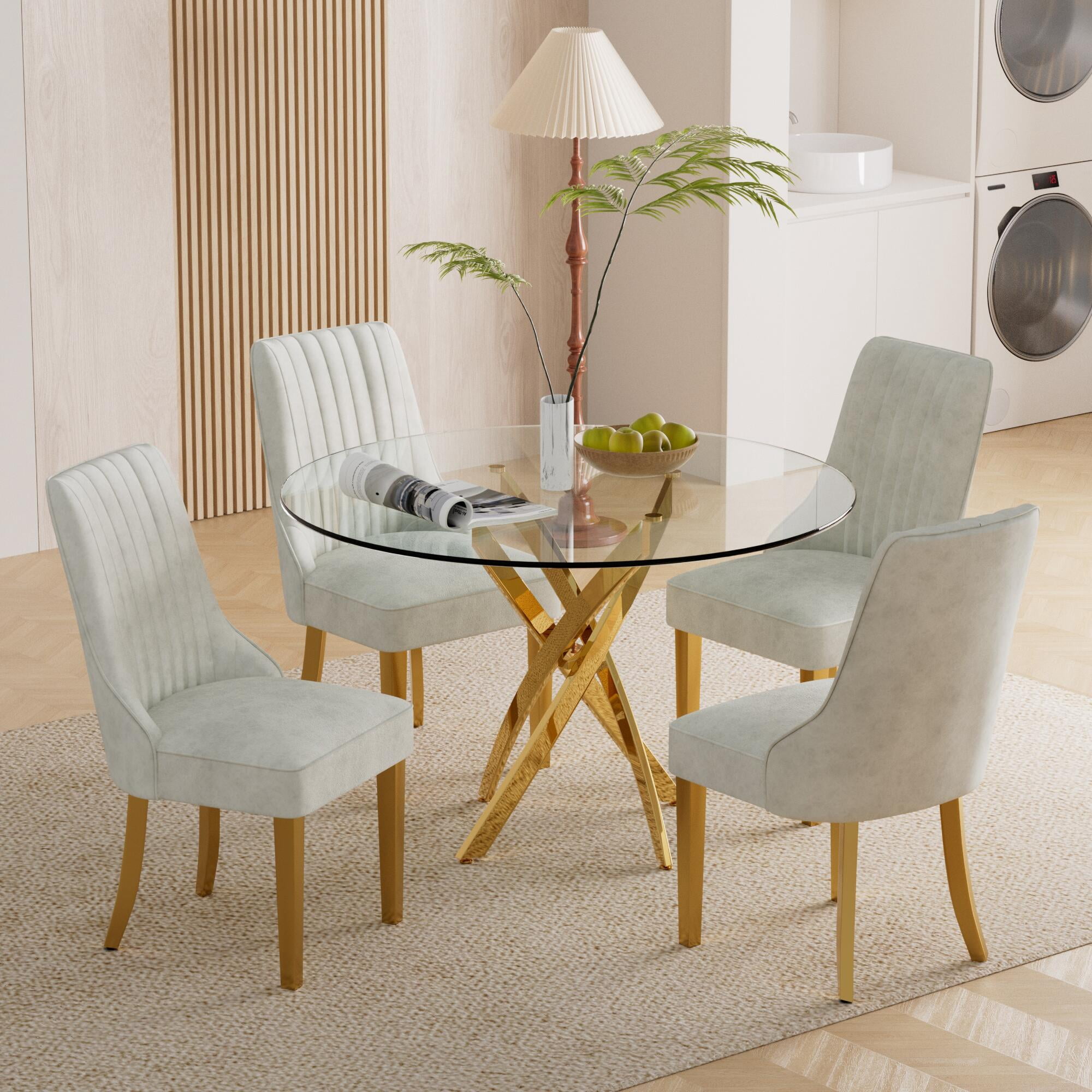 Sumdeal Modern Elegance Glass Dining Table Room Set: Tempered Glass ...