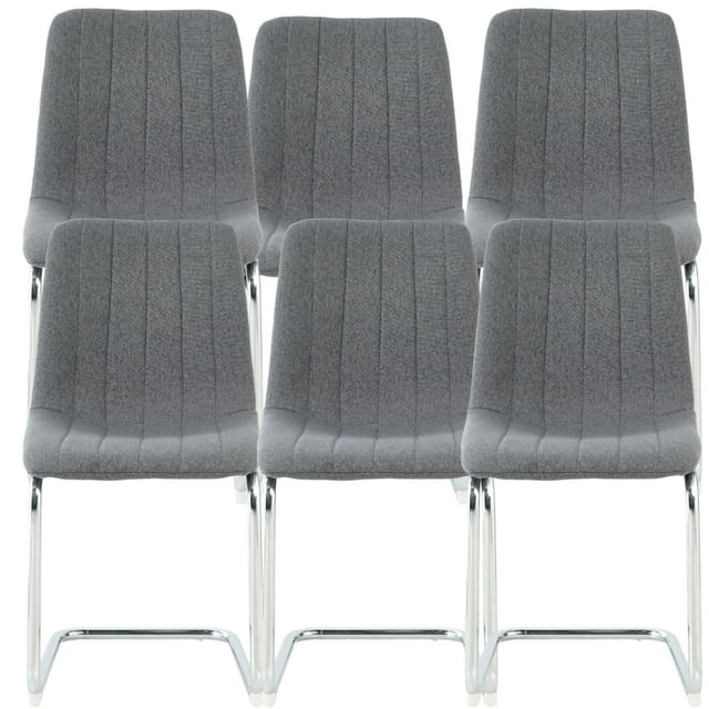 Sumdeal Modern Flannelette Simple Light Luxury Dining Chair with C-shape Metal Leg,Gray,Set of 6