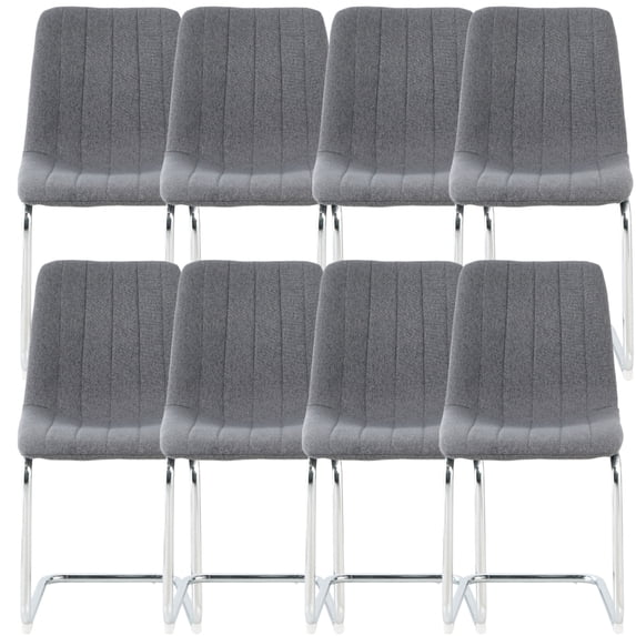 Sumdeal Modern Flannelette Simple Light Luxury Dining Chair with C-shape Metal Leg,Gray,Set of 8