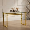 thumbnail image 1 of Sumdeal Modern Glass Dining Table for 4-6 People | Rectangle Glass Dining Table for 4 | Kitchen Glass Dining Table with Golden Metal Legs, 1 of 8