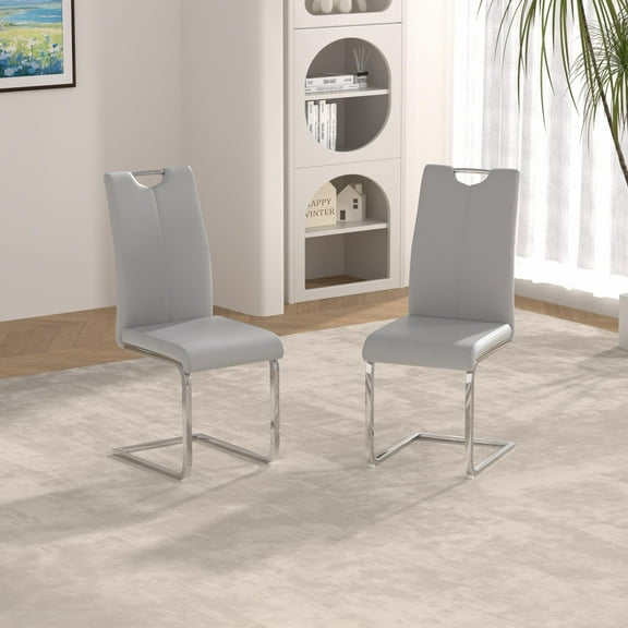 Sumdeal Modern Light Gray Pu Leather Dining Chair Set with Golden C-shaped Metal Legs,Set of 4