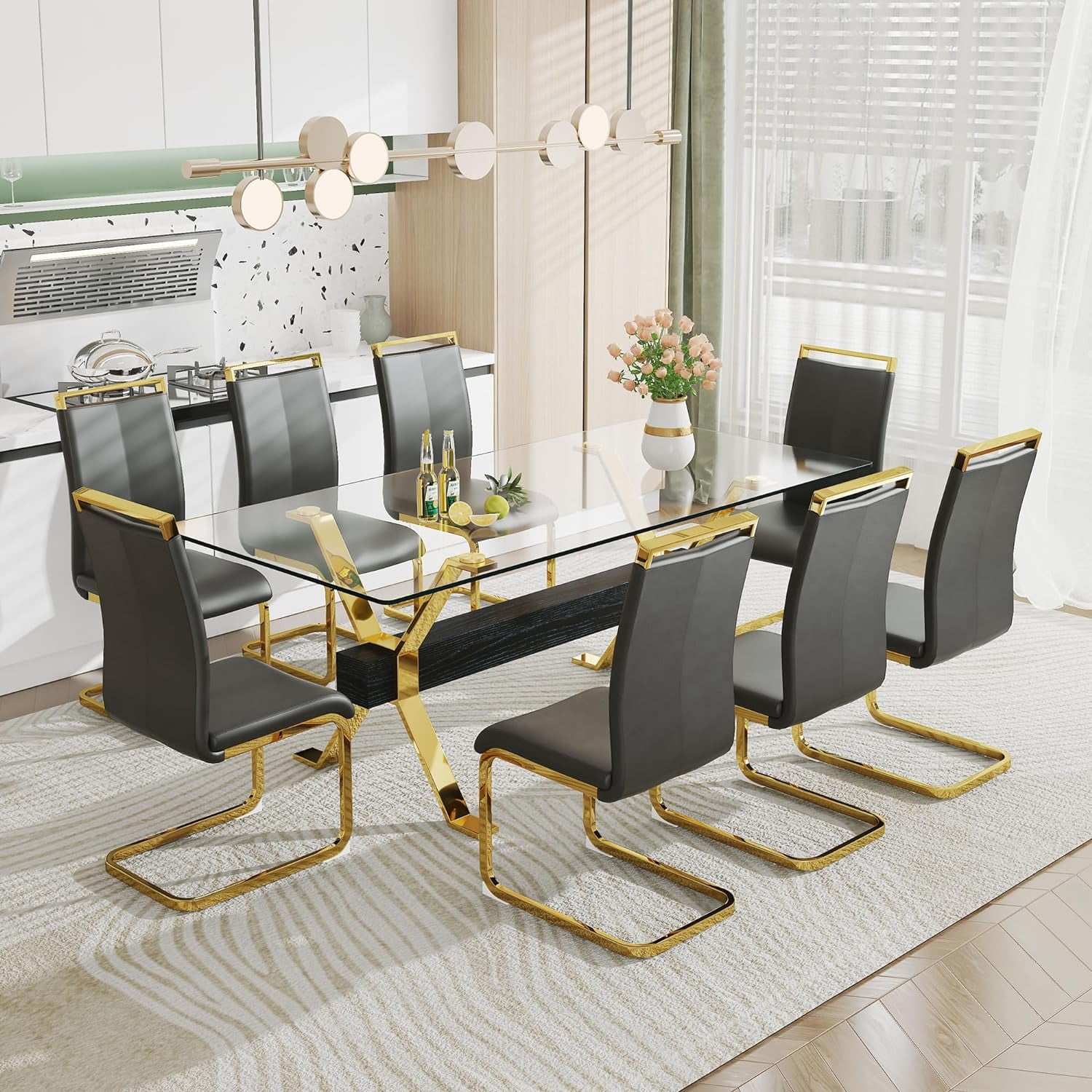 Sumdeal Modern and Luxury Transparent Dining Table Set 9 Pieces,Modern ...