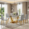 thumbnail image 1 of Sumdeal Modern Minimalist Dining Table and Chair Set: 6-8 Person Tempered Glass Dining Table and 4/6 Buckle-Back PU Chairs, Complete Kitchen/Dining Room Furniture for Home and Office, 1 of 8