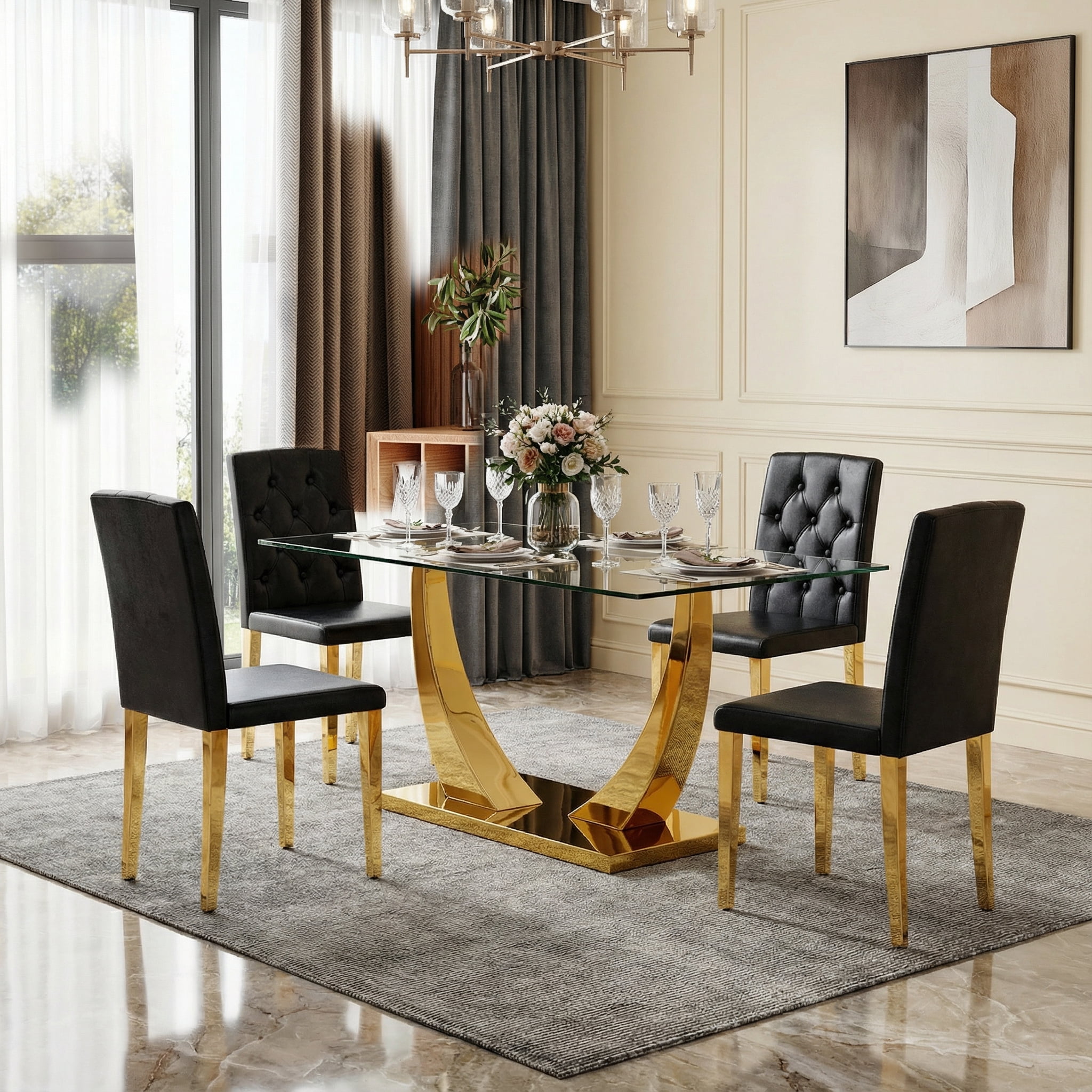 Sumdeal Modern Minimalist Dining Table and Chair Set: 6-8 Person ...