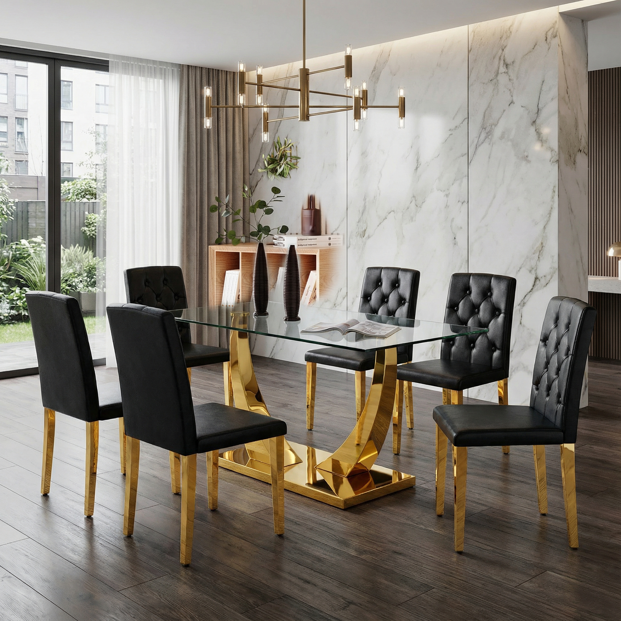Sumdeal Modern Minimalist Dining Table and Chair Set: 6-8 Person ...