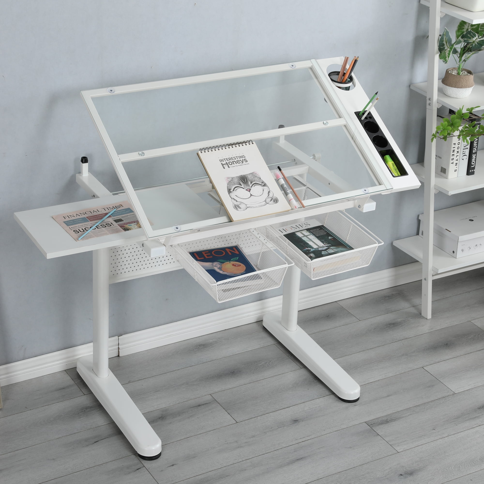 Sumdeal Multifunctional Drafting Table with Stool,Hand Crank Adjustable ...