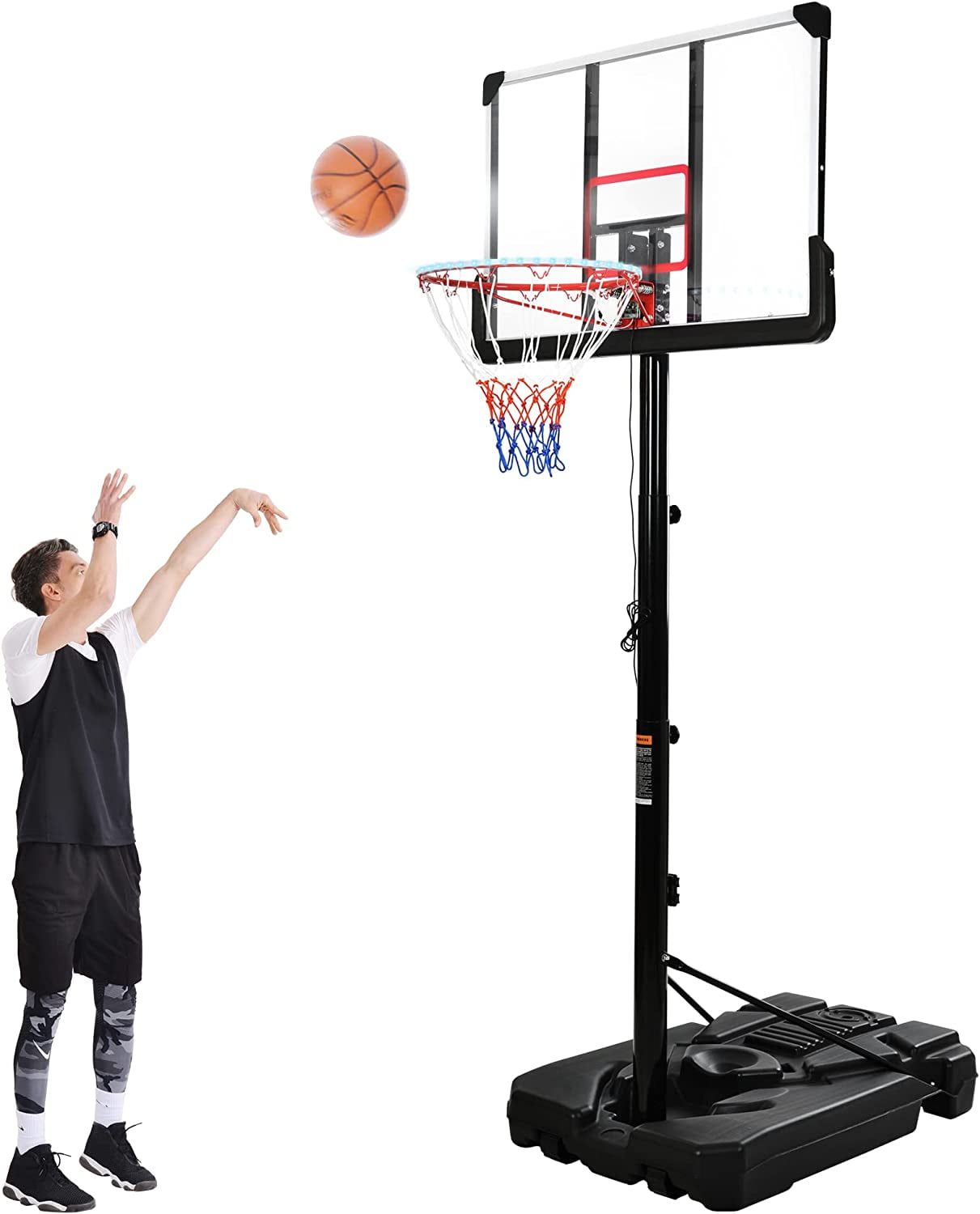 Sumdeal Portable Basketball Hoop & Goals with LED Lights, Basketball System 6.6-10ft Height Adjustment and Wheels, 44" Backboard, Basketball Stand for Both Youth and Adults Indoor Outdoor, Black