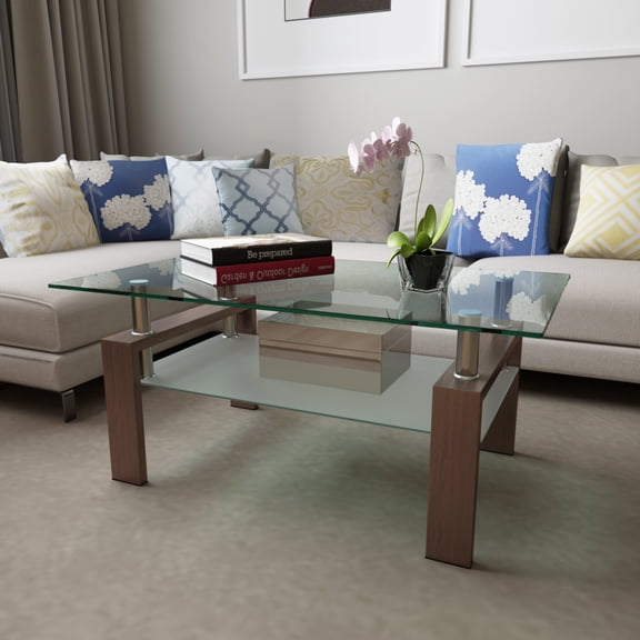 Sumdeal Rectangular Glass Coffee Table, Modern Side Coffee Table for Living Room Office,Coffee