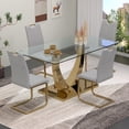 thumbnail image 1 of Sumdeal Uptown 5 Piece Adult Glam Tempered Glass Dining Table with Chair Gray/Gold, 1 of 8