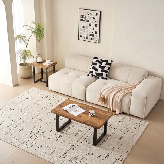 Sumdeal Walnut MDF Coffee Table with Metal Legs, 43.3x21.65 in, Living Room Center Table