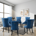 thumbnail image 1 of Sumdeal velvet dining chairs with rubberwood legs and nailhead accents. Available in sets of 2, 4, or 6. These high-back Mid-Century Modern chairs offer high-end comfort for dining rooms, dens., 1 of 9