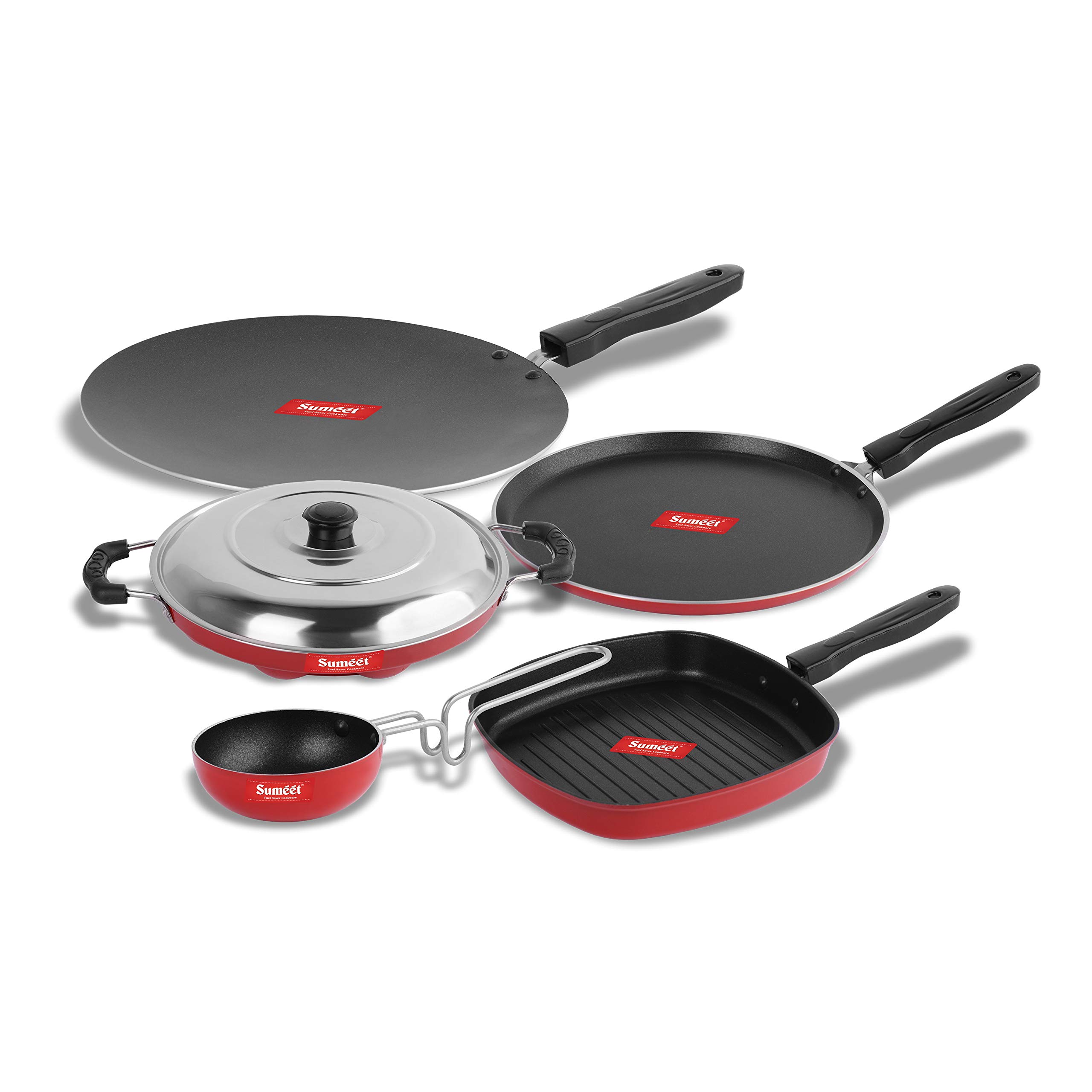 Sumeet Aluminium Cookware Set With Lid, 1.1 L, 1 Dosa Tawa ,1 Grill