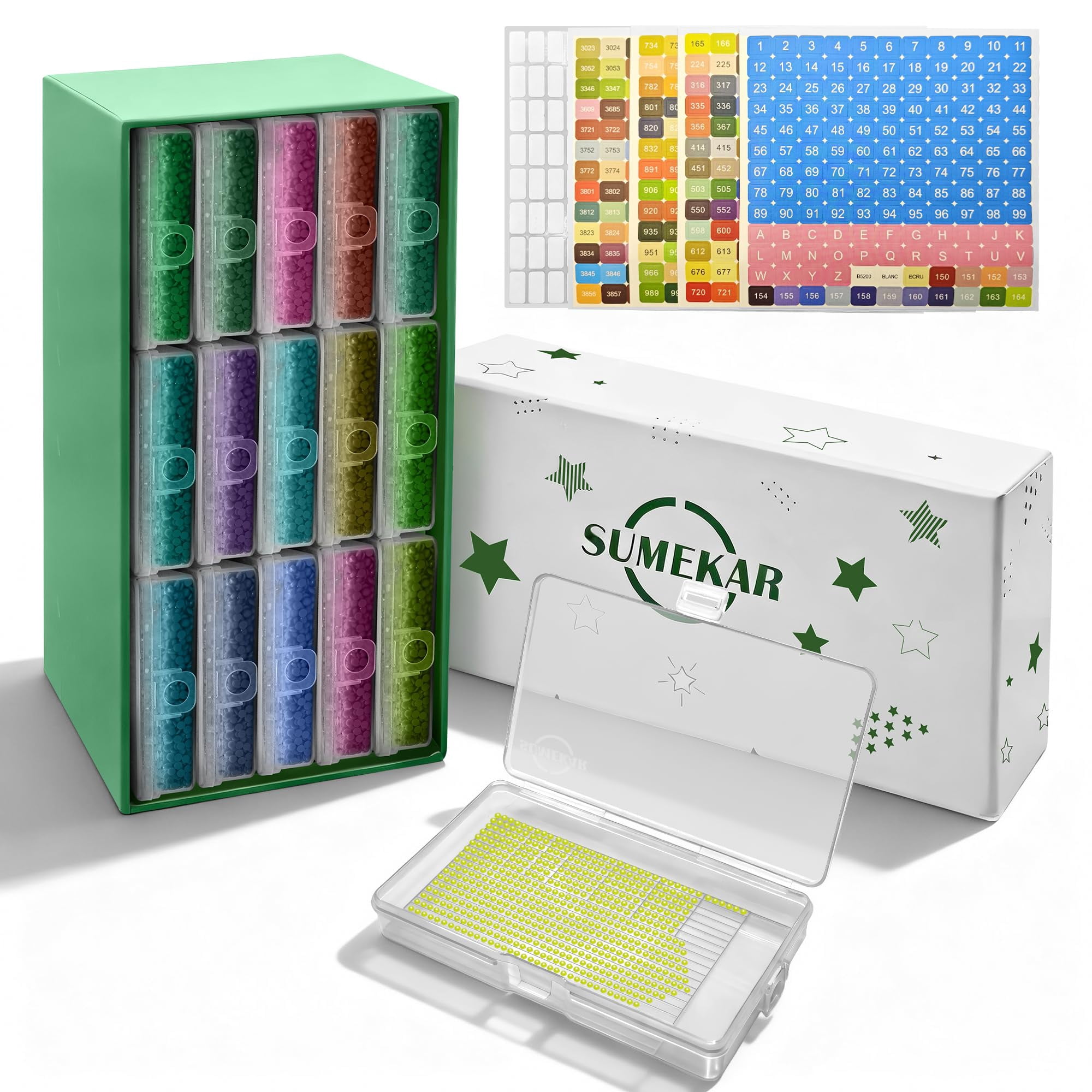 Sumekar 15PCS Extra Large Diamond Art Kits Tray Tool,Diamond Painting Accessories,2-in-1 Diamond Art Trays with Lids(Clear)