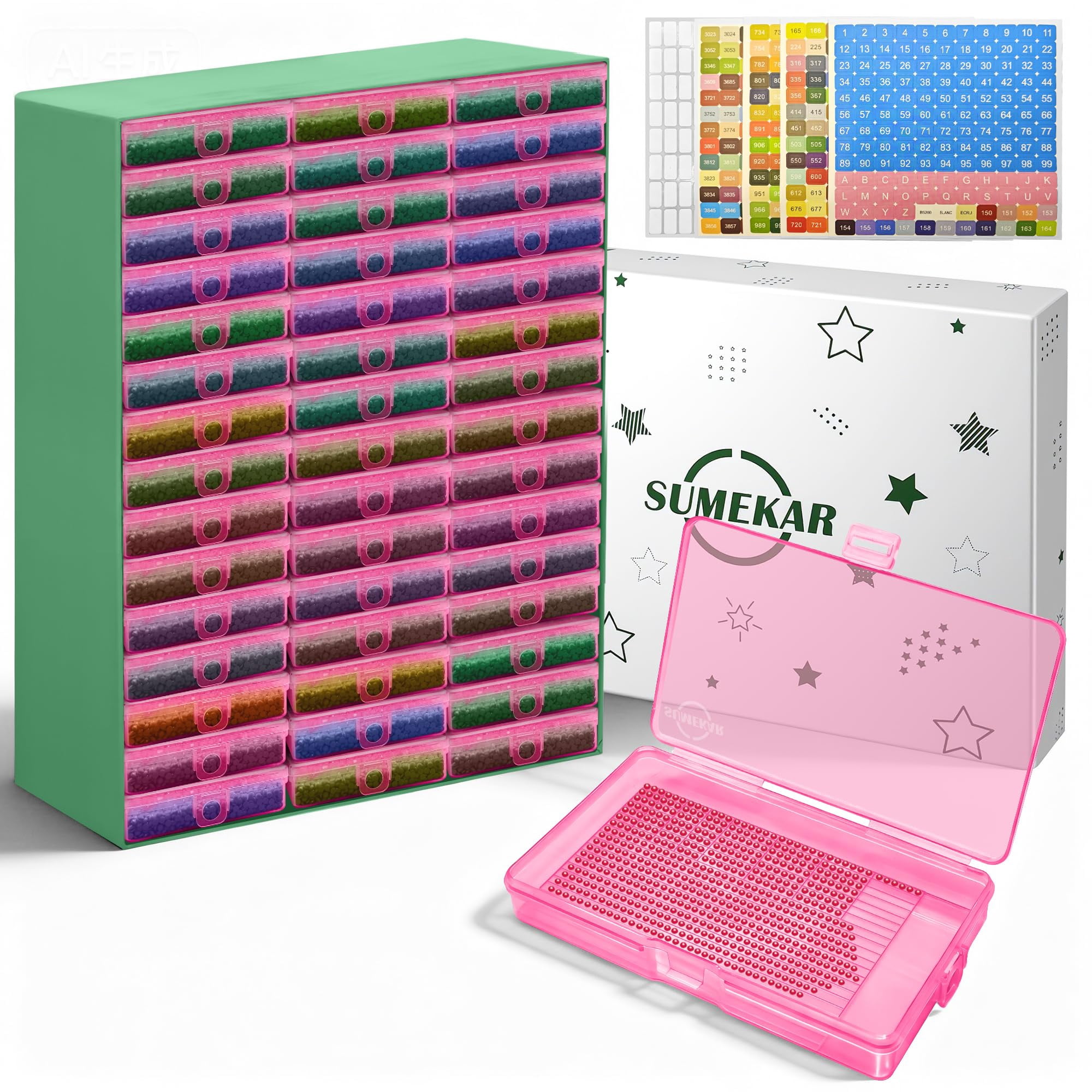 Sumekar 45PCS Extra Large Diamond Art Kits Tray Tool,Diamond Painting Accessories,2-in-1 Diamond Art Trays with Lids(Pink)