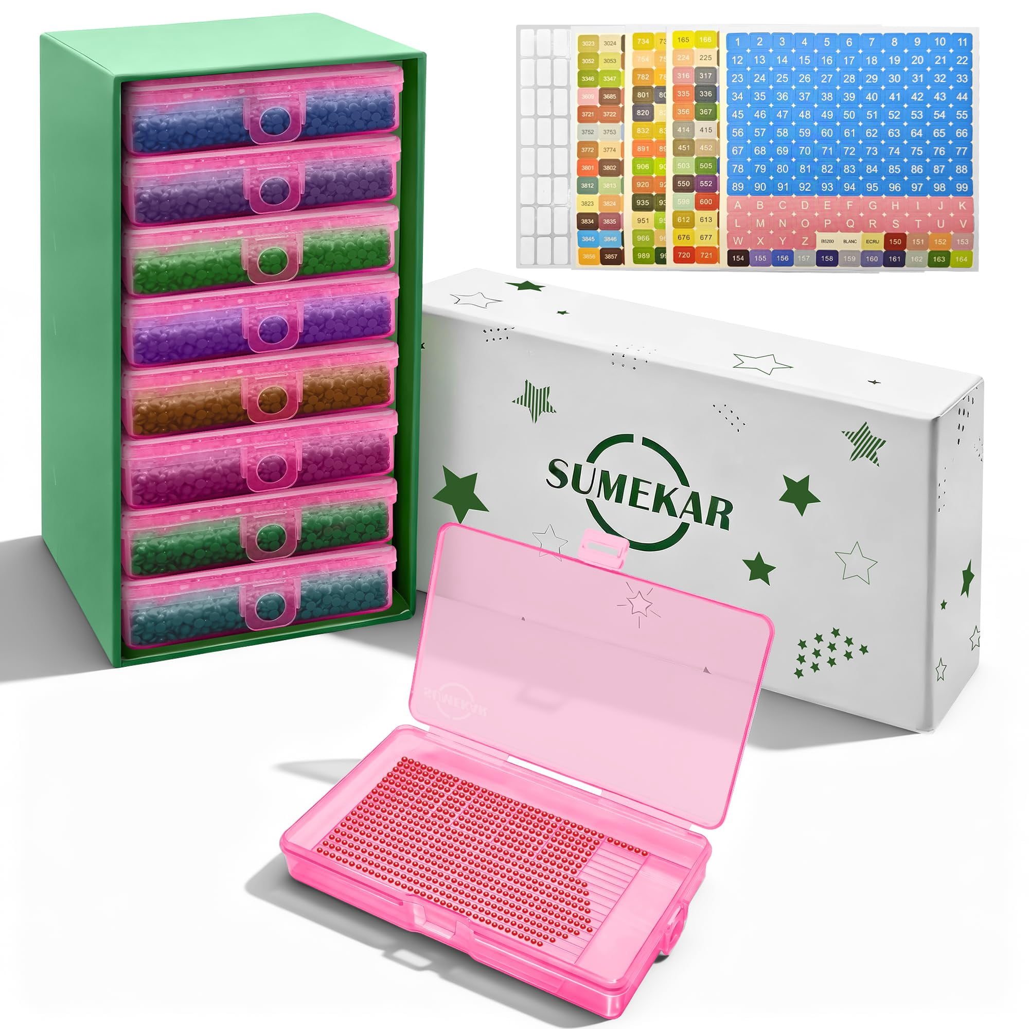 Sumekar 8PCS Extra Large Diamond Art Kits Tray Tool,Diamond Painting Accessories,2-in-1 Diamond Art Trays with Lids(Pink)