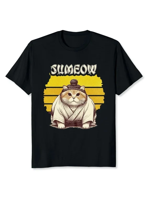 Sumeow Cat Funny Sumo Wrestler Japanese Sports Unisex Black T-Shirt