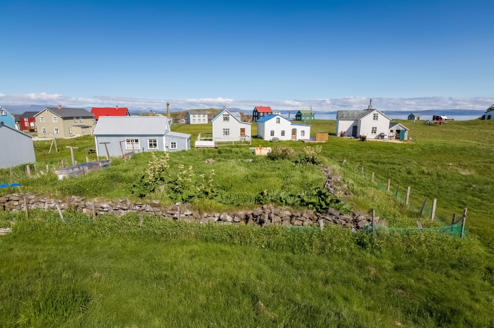 Sumer houses Flatey Island Borgarfjordur Iceland Canvas Art - Panoramic Images (12 x 36)