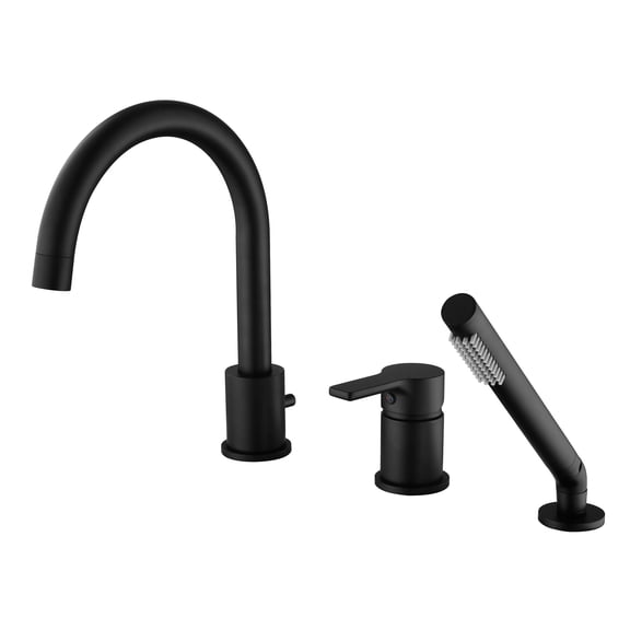 Sumerain 3 Hole Brass Matte Black Roman Tub Faucet with Handheld Shower