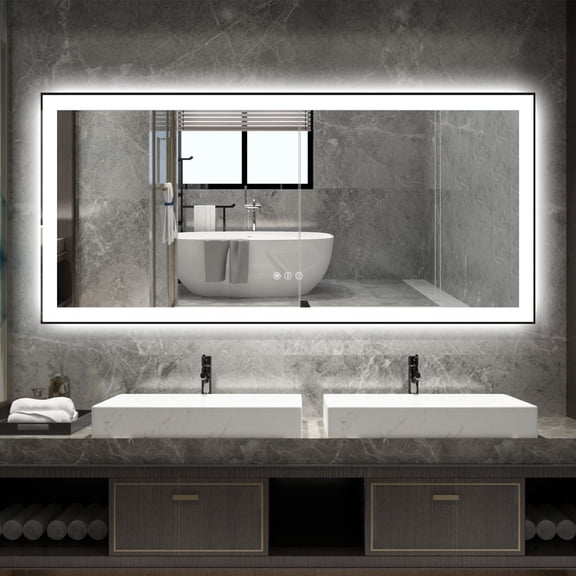 Sumerain 60"x28" Large LED Bathroom Mirror with Lights, Frontlit and Backlit Dimmable Anti-Fog Vanity Mirror with Memory Function, 3 Color Temperature Lighted Wall Mirror Tempered Glass