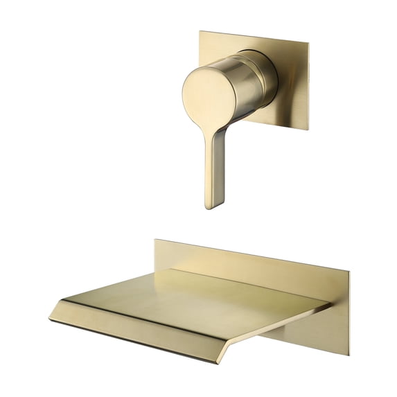 Sumerain Waterfall Wall Mount Tub Filler Faucet with Valve ,High Flow Rate,Brushed Gold