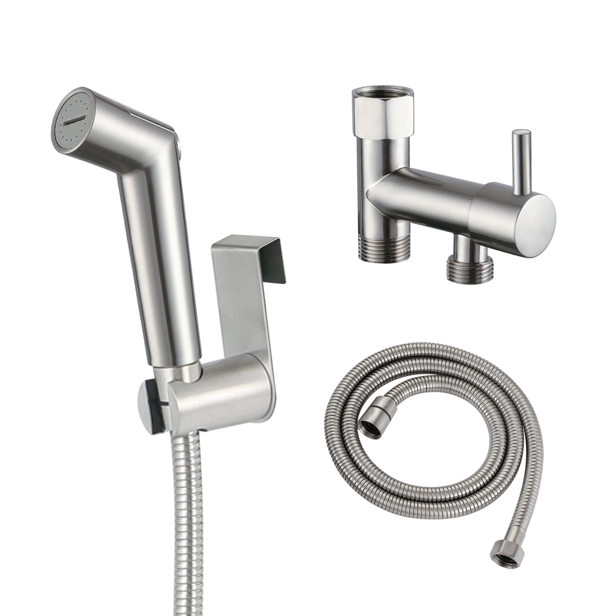Sumerain Brushed Nickel Handheld Bidet Sprayer for Toilet, Handheld Jet Sprayer for Toilet, Adjustable Cloth Diaper Sprayer with Brass Diverter Valve