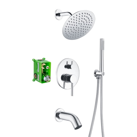 Sumerain Chrome Shower System with Waterfall Tub Spout, 8 Inches Rain Shower and Handheld Inclued
