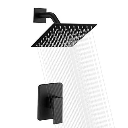 SUMERAIN Matte Black Bathroom Shower Faucet Set,8 Inch Rain Shower Head Single Handle Shower Trim Kit with Rough-in Valve
