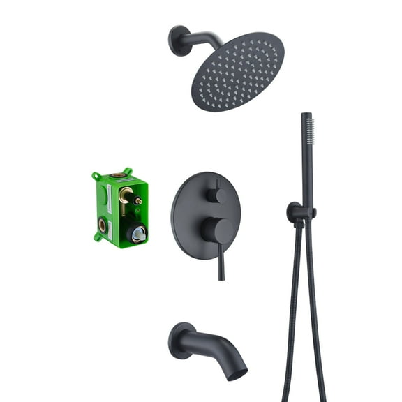 Sumerain Matte Black Rain Shower System Set with Waterfall Tub Spout