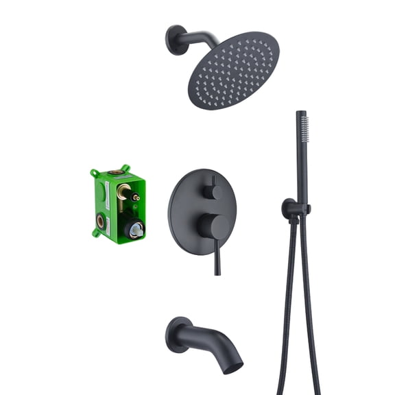 Sumerain Matte Black Rain Shower System Set with Waterfall Tub Spout