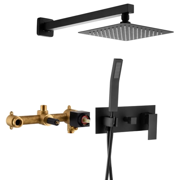 Sumerain Matte Black Rainfall Shower System With Hand Shower, Pressure Balancing Valve