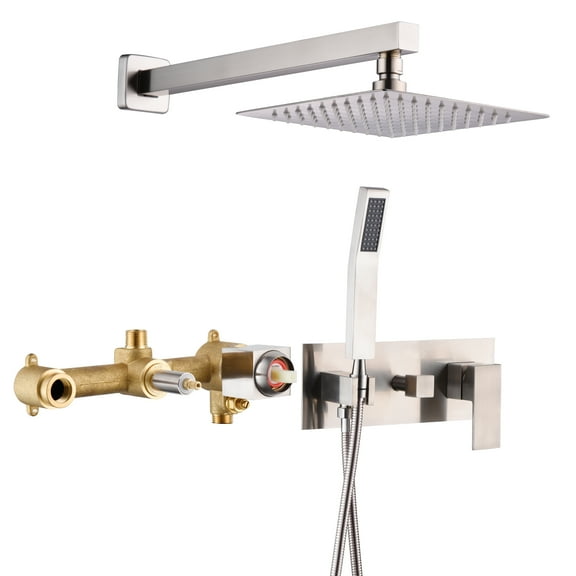 Sumerain Rain Shower System, With Handheld Shower And Pressure Balance Rough In Valve, Brushed Nickel