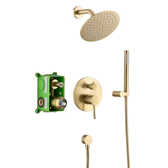 SUMERAIN Brushed Brass Shower Faucet Set with High Pressure Rain Shower Head ,Rough-In Valve Included