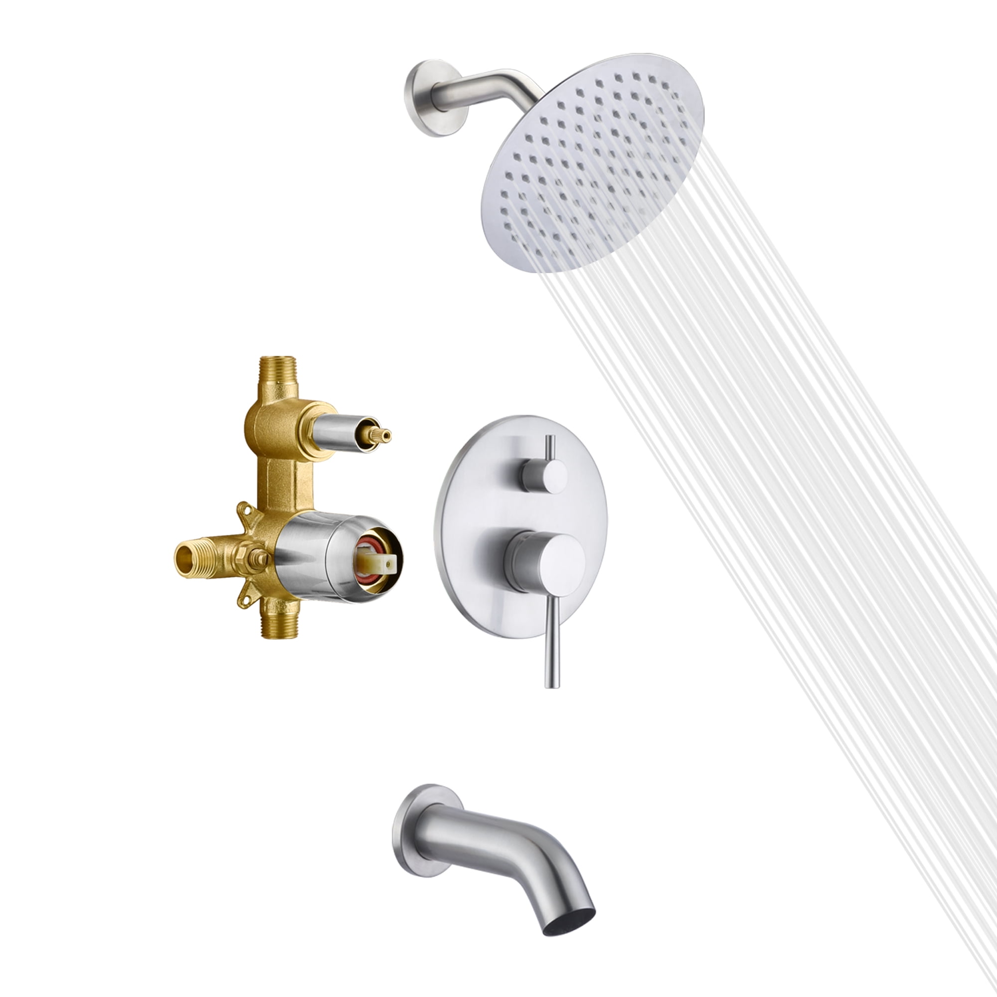 Sumerain Tub and Shower Faucet with Rough in Valve, Brushed Nickel