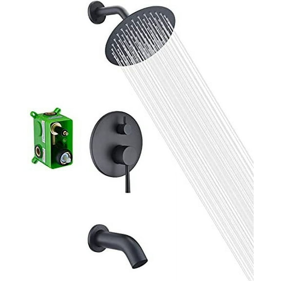 Sumerain Waterfall Brass Matte Black Ultra-thin 8 in Tub and Shower Faucet