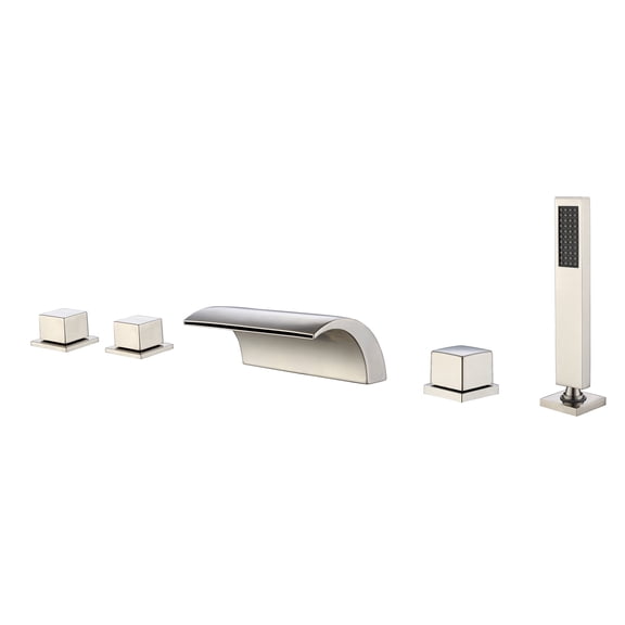 Sumerain Waterfall Deck Mount Roman Tub Faucet with Handheld Shower, High Flow with Brass Rough-in Valve